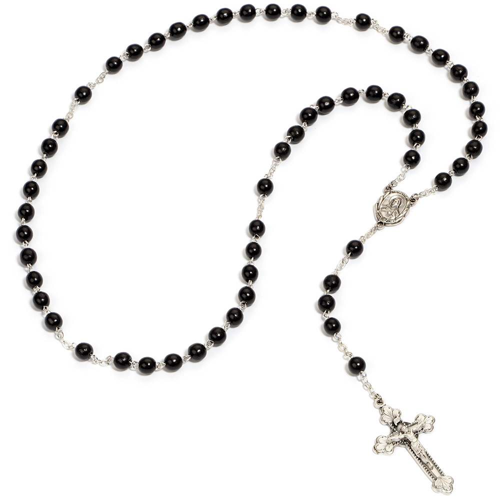 Double Chain Swarowski Black Crystal Rosary Necklace | Vatican Gift